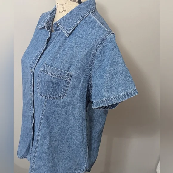 FADED GLORY Vintage Denim Shirt Women's Size XL Blue Jean Short Sleeve - Picture 2 of 5